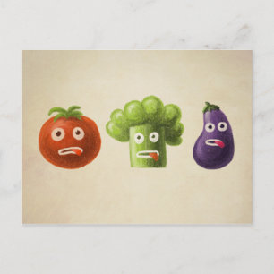 Funny Vegetables Broccoli Tomato Eggplant Briefkaart