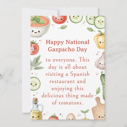 funny vegetables National Gazpacho Day Bedankkaart (Voorkant)