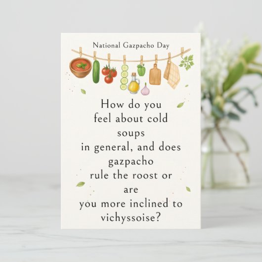 funny vegetables National Gazpacho Day Bedankkaart (Staand voorkant)