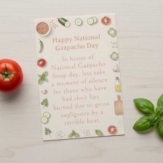 funny vegetables National Gazpacho Day Bedankkaart