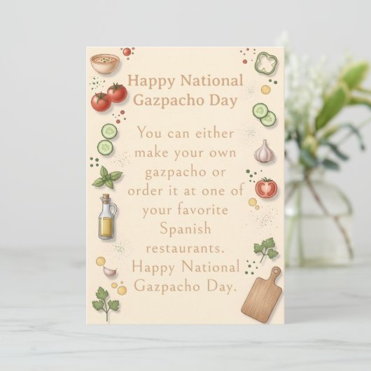 funny vegetables National Gazpacho Day Bedankkaart (Staand voorkant)