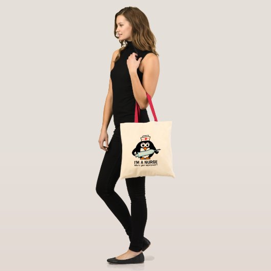 Funny verpleegkundige canvas tas met schattige pin (Voorkant (model))