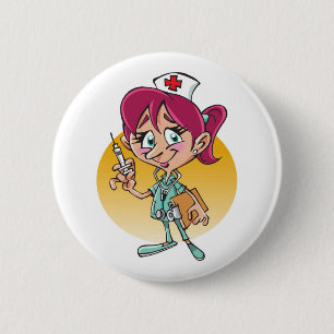 Funny verpleegkundige cartoon gepersonaliseerd ronde button 5,7 cm