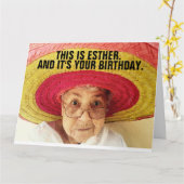 FUNNY VIEILLE DAME CARTE DE SALUT D'ANNIVERSAIRE (Fleur jaune)