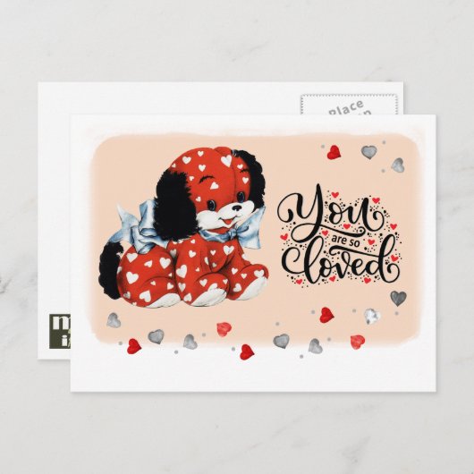 Funny Vintage Chiot Valentine's Day Cartes postale (Devant / Derrière)