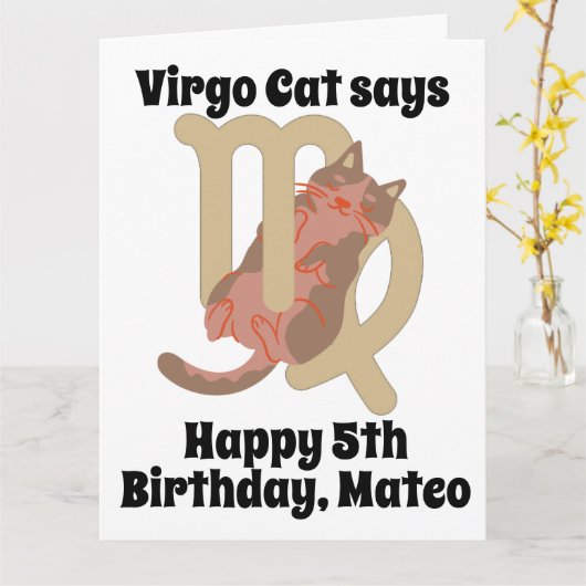 Funny Virgo Chat Carte d'anniversaire personnalisé (Fleur jaune)
