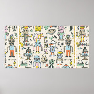 Funny Wacky Doodle Characters set 2.  tekst Poster