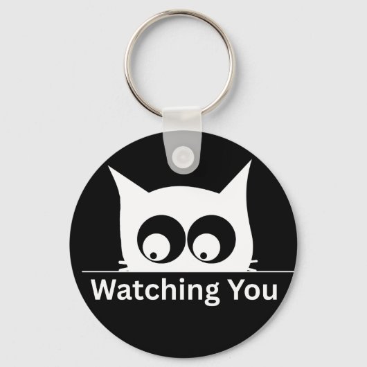 Funny Watching You Cat Cute Minimal Sleutelhanger (Voorkant)
