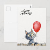 funny watercolor birthday card with cat  briefkaart (Voorkant / Achterkant)