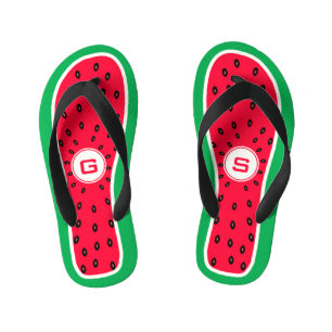 Funny Watermelon Slice Monogrammed Design Kinder Teenslippers