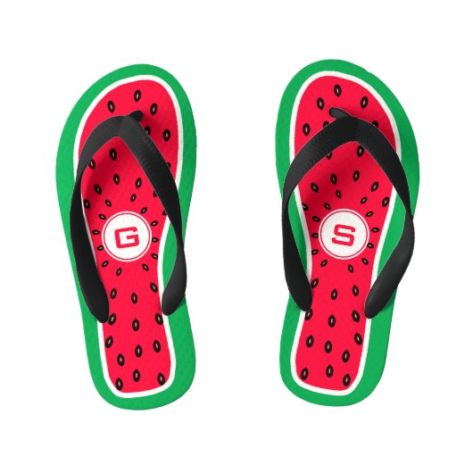 Funny Watermelon Slice Monogrammed Design Kinder Teenslippers (Voetbed)