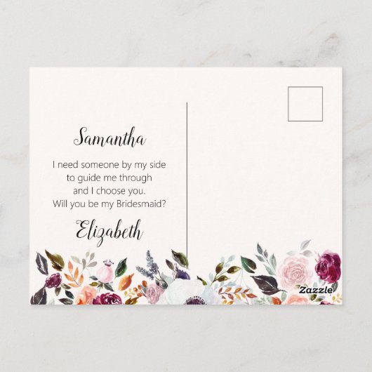 Funny Waterverf Floral Bridesmaid Voorstel Kaart (Achterkant)
