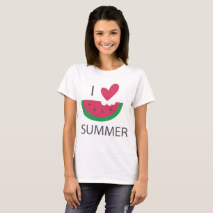 Funny Waterverf Watermelon Heart I Love Summer T-shirt