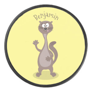 Funny weasel cartoon hockey puck