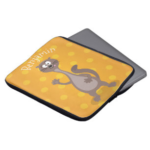 Funny weasel waving cartoon illustratie laptop sleeve