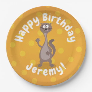 Funny weasel waving cartoon illustratie papieren bordje