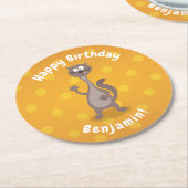 Funny weasel waving cartoon illustratie ronde kartonnen onderzetter (Gebogen)