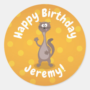 Funny weasel waving cartoon illustratie ronde sticker