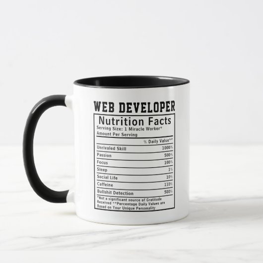 Funny Web Developer Nutrition Facts Coding Life  Mok (Links)