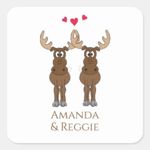 Funny Wedding Cute Humor Whimsical Moose Vierkante Sticker