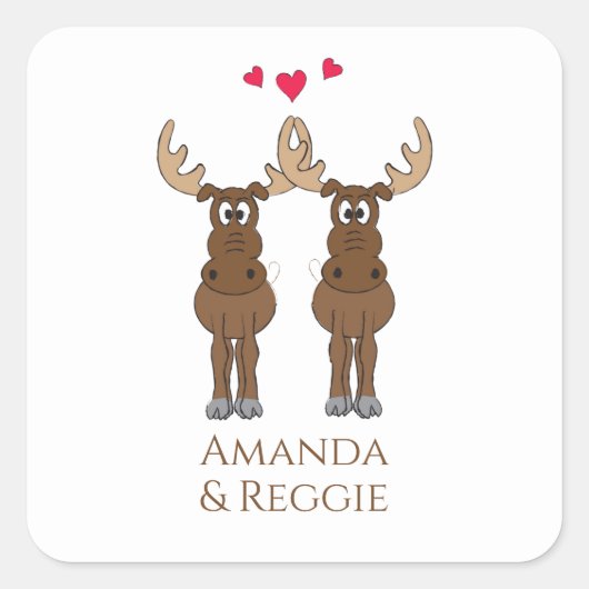 Funny Wedding Cute Humor Whimsical Moose Vierkante Sticker (Voorkant)