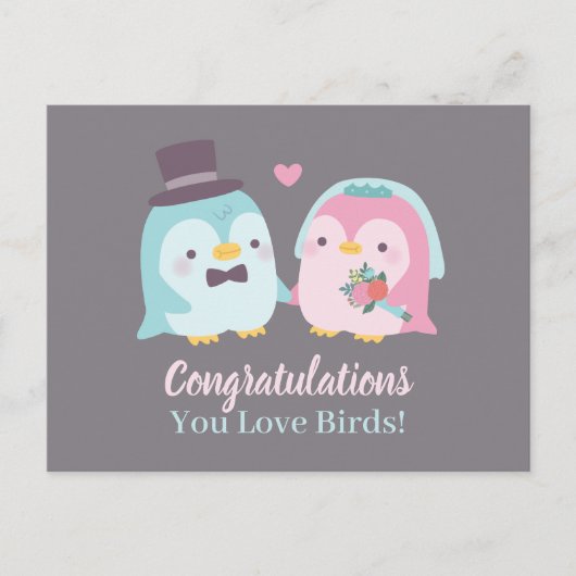 Funny Wedding Gefeliciteerd Penguin Tortelduifjes Briefkaart (Voorkant)