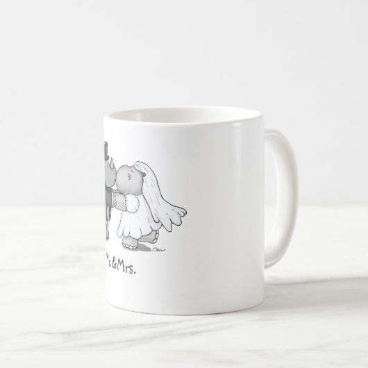 Funny Wedding Mok met een Hippo en Rhino (Voorkant rechts)