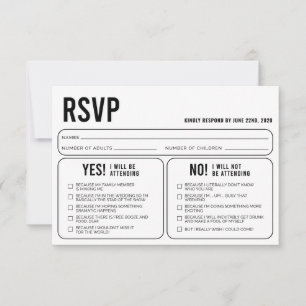 Funny Wedding Response RSVP Enclosure Card Kaartje