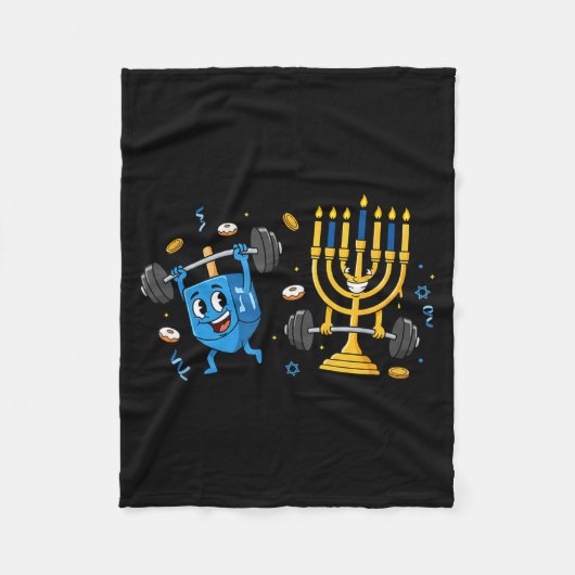Funny Weightlifting Gym Dreidel Menorah Hanukkah W Fleece Deken (Voorkant)
