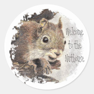 Funny, Welkom in de Nuthouse, Squirrel, Animal Ronde Sticker