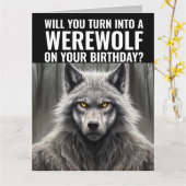 FUNNY WEREWOLF CARTE D'ACCUEIL D'ANNIVERSAIRE (Fleur jaune)