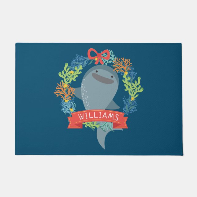 Funny Whale Shark Kerstmis Deurmat (Voorkant)