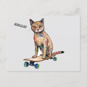 Funny Whimsical Cat Skateboarden Briefkaart