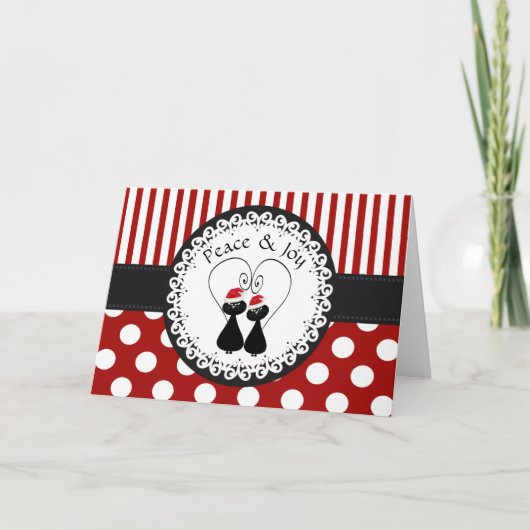 Funny whimsical Christmas cat koppel pattern Feestdagen Kaart (Voorkant)
