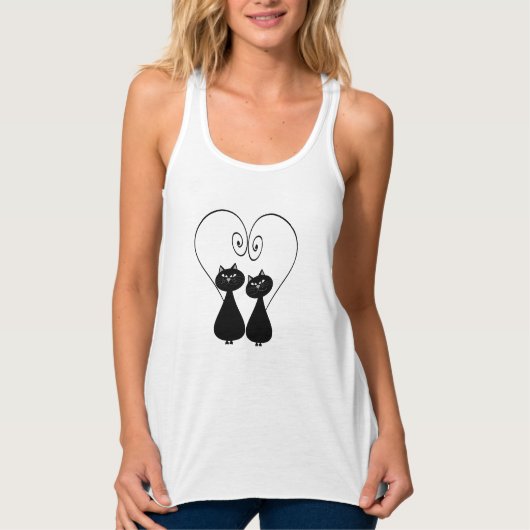 Funny whimsical cool trendy cat-koppel tanktop (Voorkant)