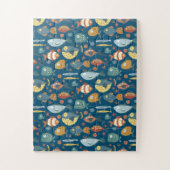 Funny Whimsical Ocean Zee Fish Blue Pattern Legpuzzel (Verticaal)