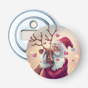 Funny Whimsical Santa and Reindeer Festive Holiday Button Flesopener