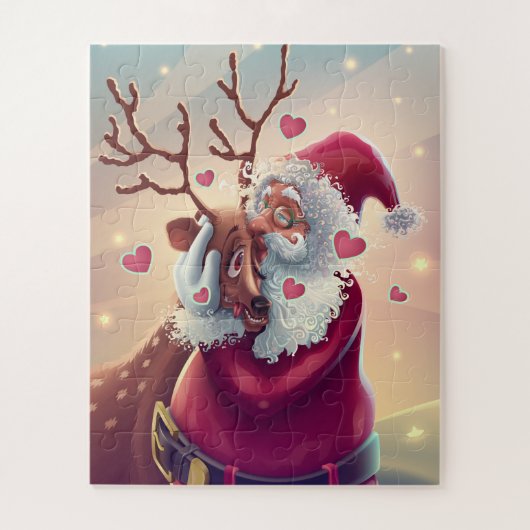 Funny Whimsical Santa and Reindeer Festive Holiday Legpuzzel (Verticaal)