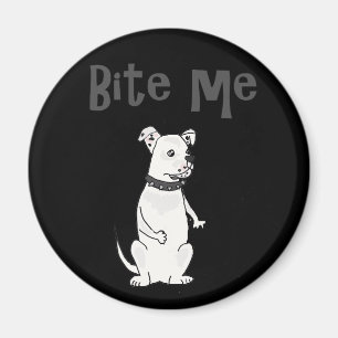 Funny White American Bulldog Bite me Cartoon Magneet