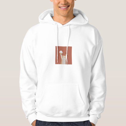 Funny White Cat "Cheers" Back Print Hoodie – Cute  (Voorkant)