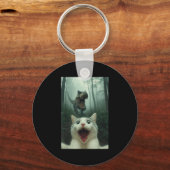 Funny White Cat Selfie With T-rex Dinosaur, Cat Ki Sleutelhanger (Voorkant)