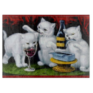 Funny White Cats Party of Sardines Wine drink Snijplank