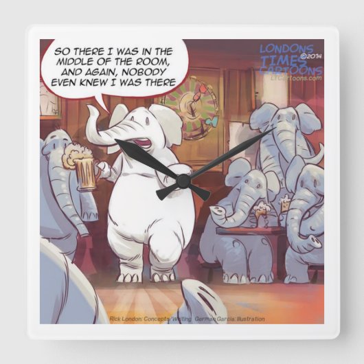 Funny White Elephant Square Wall klok (Voorkant)