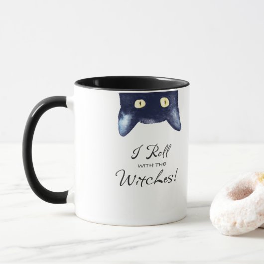Funny White en Black Cat Coffee Mok (Met donut)
