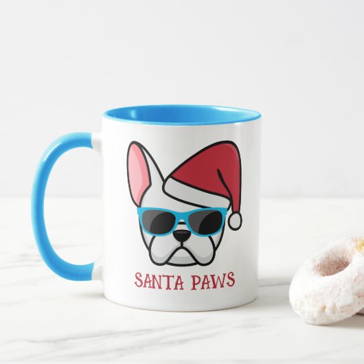 Funny White Frenchie Santa Paws Kerstmis Mok (Met donut)