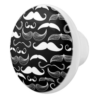 Funny White Mustache Design on Black Keramische Knop