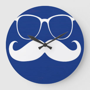 Funny White Mustache Glasses on Blue Background Grote Klok