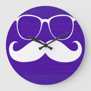 Funny White Mustache Glasses on Paars Background Grote Klok
