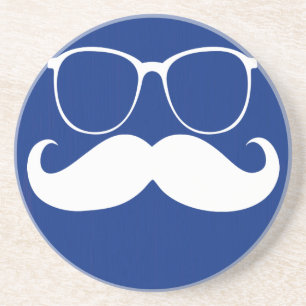 Funny White Mustache op Donkere blauwe achtergrond Zandsteen Onderzetter