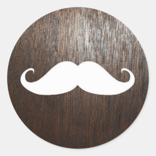 Funny White Mustache over de achtergrond van eiken Ronde Sticker